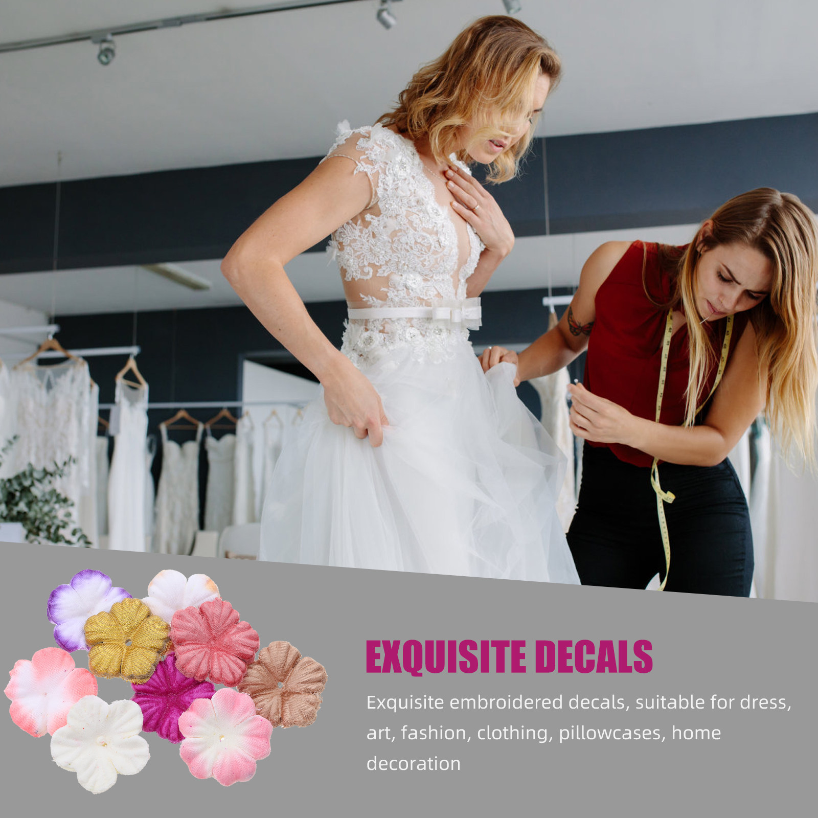 Sewing Recycling - แพทช์ผ้าสำหรับเย็บตกแต่งลายดอกไม้ 500 ชิ้น ดีไซน์รูปดอกไม้สำหรับตกแต่งชุด รีไซเคิลได้ เป็นมิตรต่อสิ่งแวดล้อม