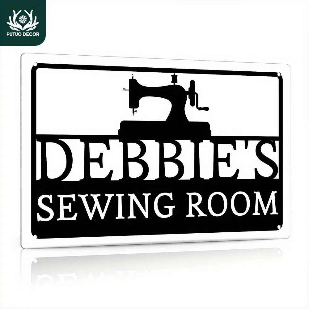 Sewing Custom - ป้ายโลหะตกแต่งห้องเย็บผ้าแบบ 2D ขนาด 12x8 นิ้ว พร้อมชื่อส่วนตัว