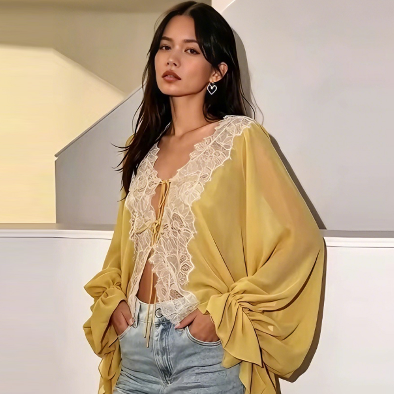 เสื้อผู้หญิง HXAO แบบผูกเชือก  - Sewing V บทวิจารณ์และราคา