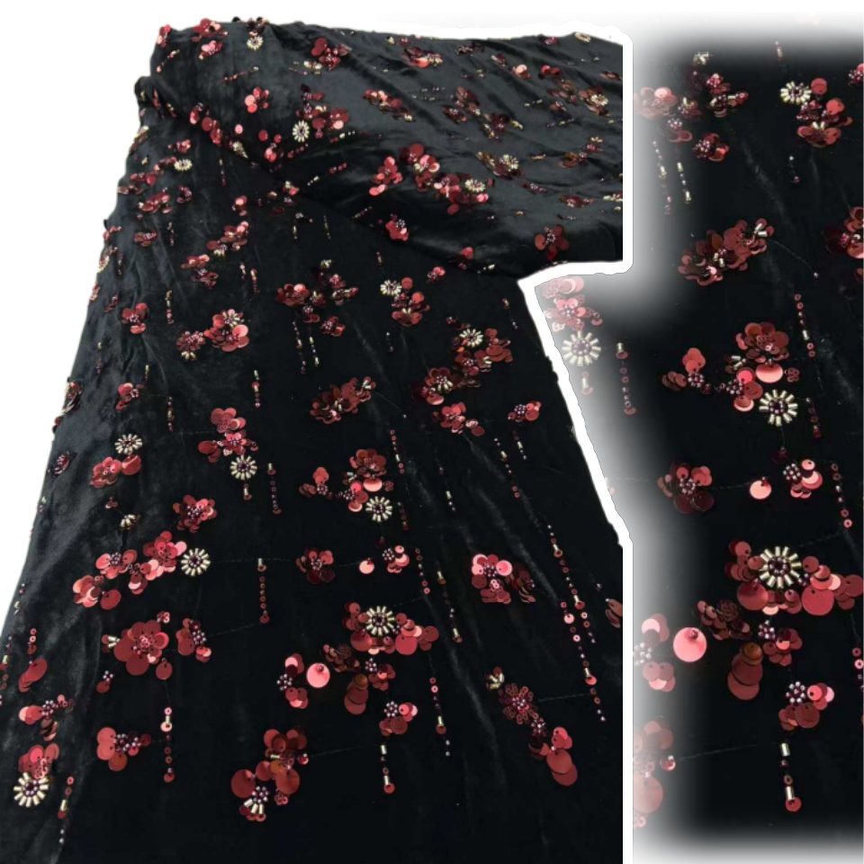 ผ้าลูกไม้กำมะหยี่ปักเลื่อมแบบแ - Sewing Velvet Fabric บทวิจารณ์และราคา